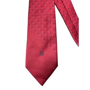 Givenchy Paris Vintage Silk Blend Red Dot Men Tie Logo Designer 3.5"W 58"L